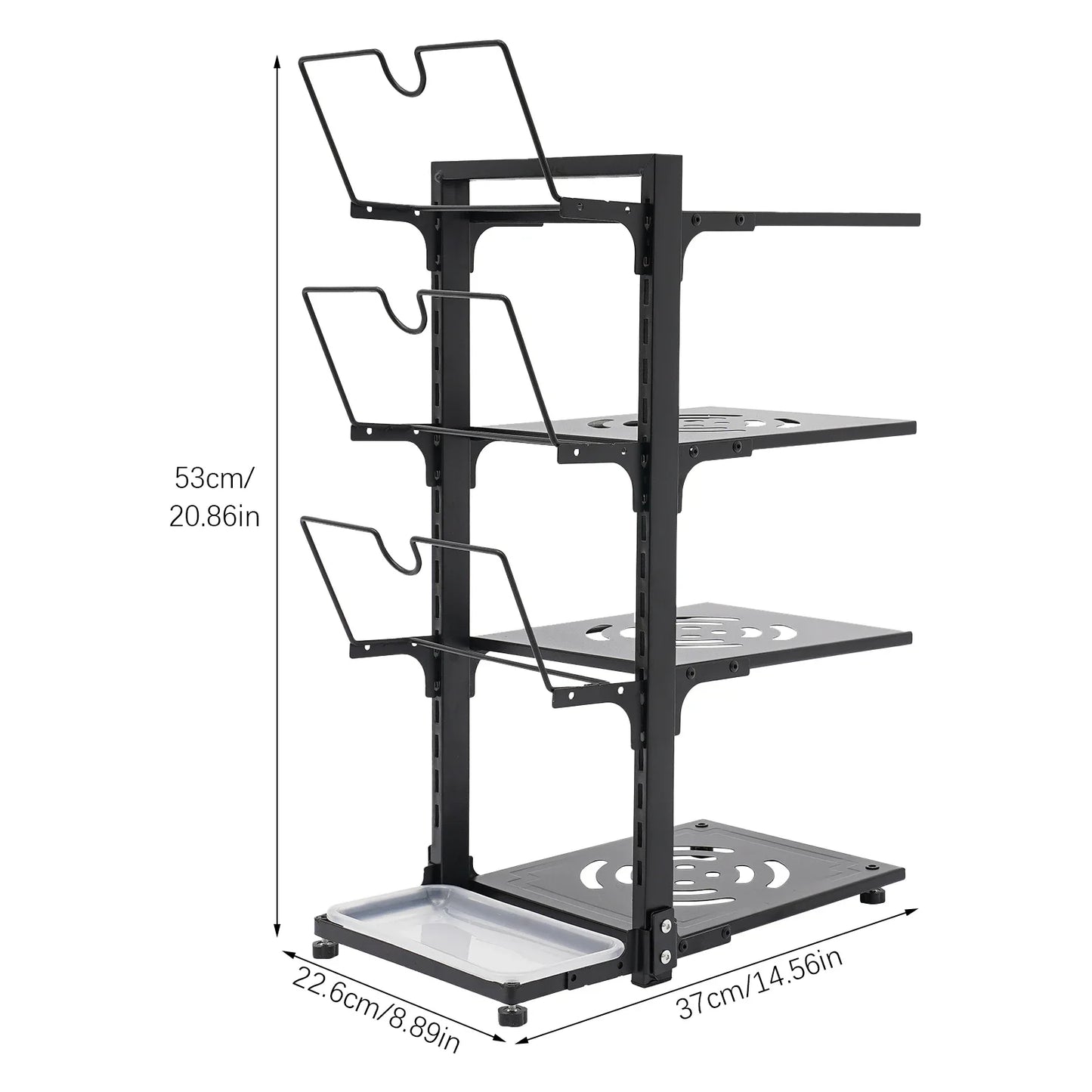4-Tier Pot Organizer 22.05lbs per Tier Carbon Steel Pot Pan Lid Organizer 14.578.920.87in Kitchen Storage Grey/Black Adjustable