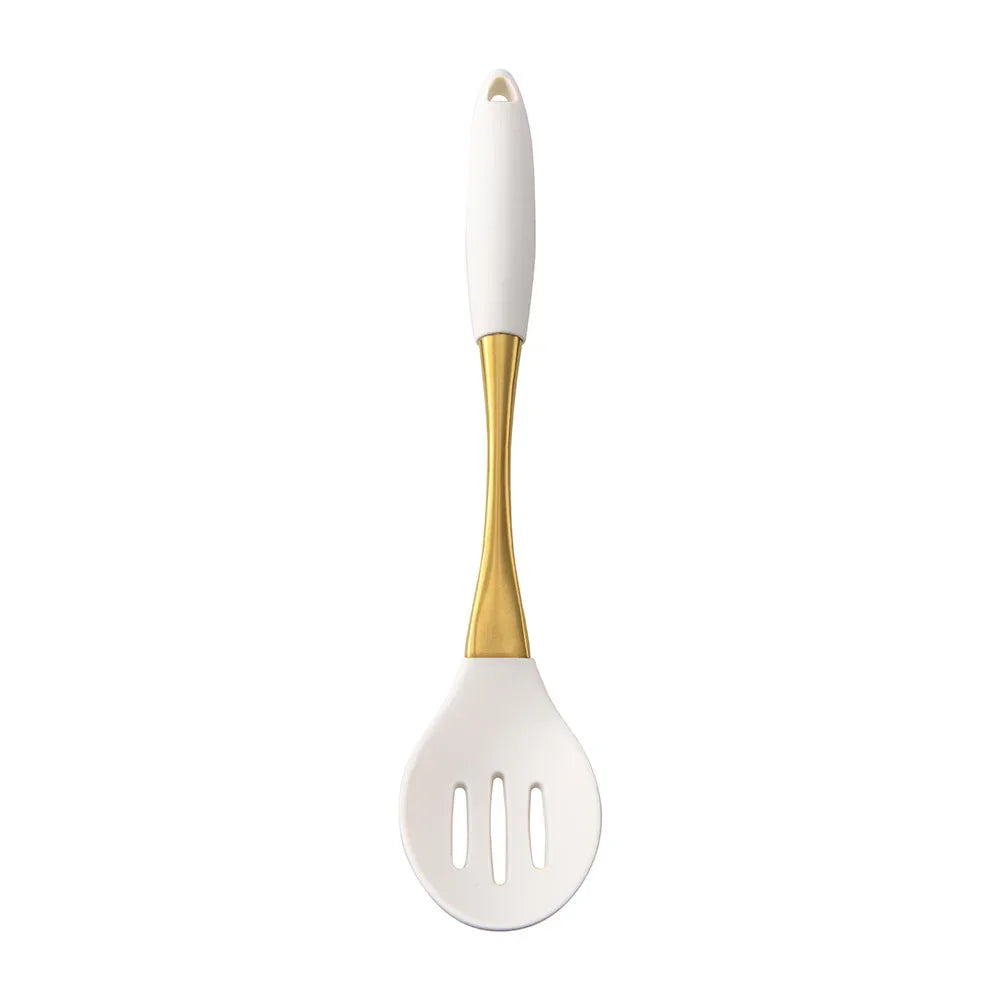 1Pc Silicone Kitchenware Cooking Utensils White Gold Kitchen Accessories Spatula Turner Heat-resistant Pasta Colander Shovel