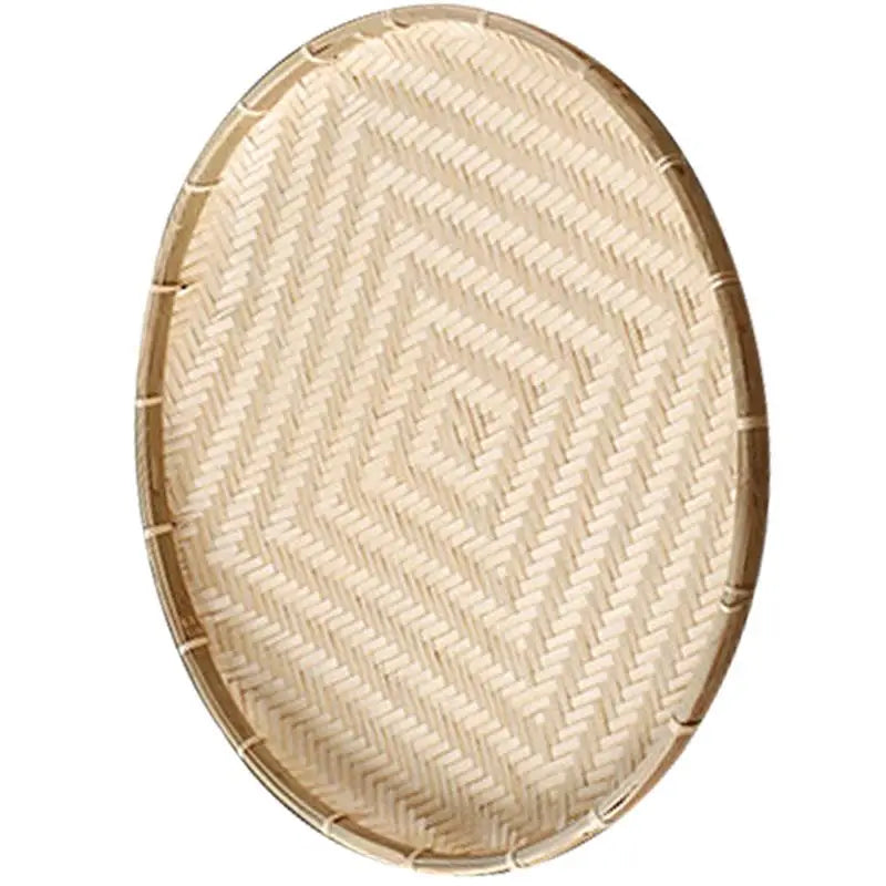 42 Round Bamboo Tray Dessert Plate Snack Storage Woven Pastry Basket Serving Plates Food Container Kitchen Dining Bar Small
