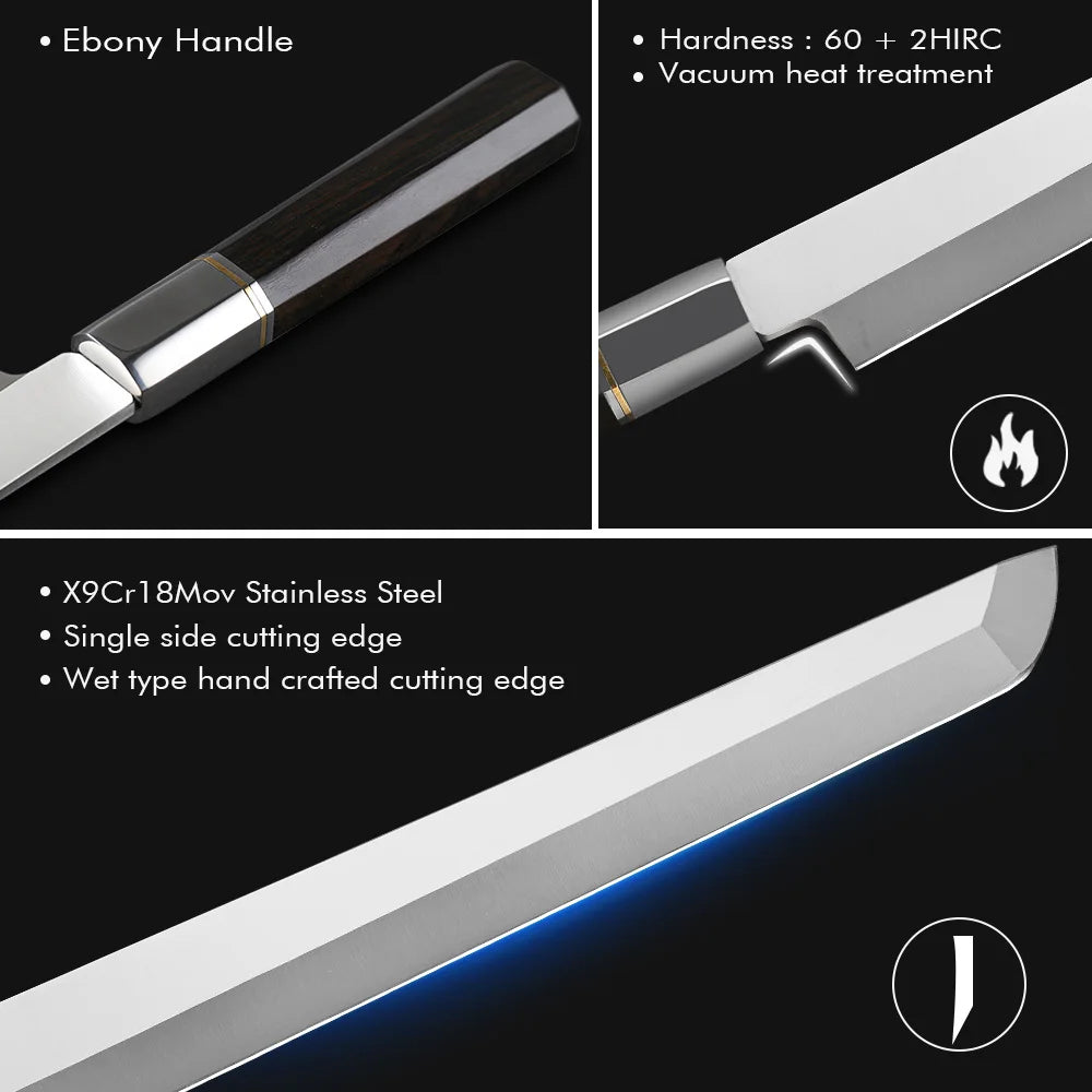 TURWHO 270mm Filleting Knife X9Cr18MoV High Carbon Steel Kitchen Knives Japanese Sashimi Sushi Salmon Knife with Ebony Handle