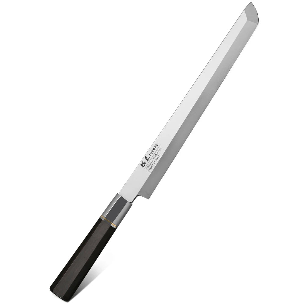 TURWHO 270mm Filleting Knife X9Cr18MoV High Carbon Steel Kitchen Knives Japanese Sashimi Sushi Salmon Knife with Ebony Handle