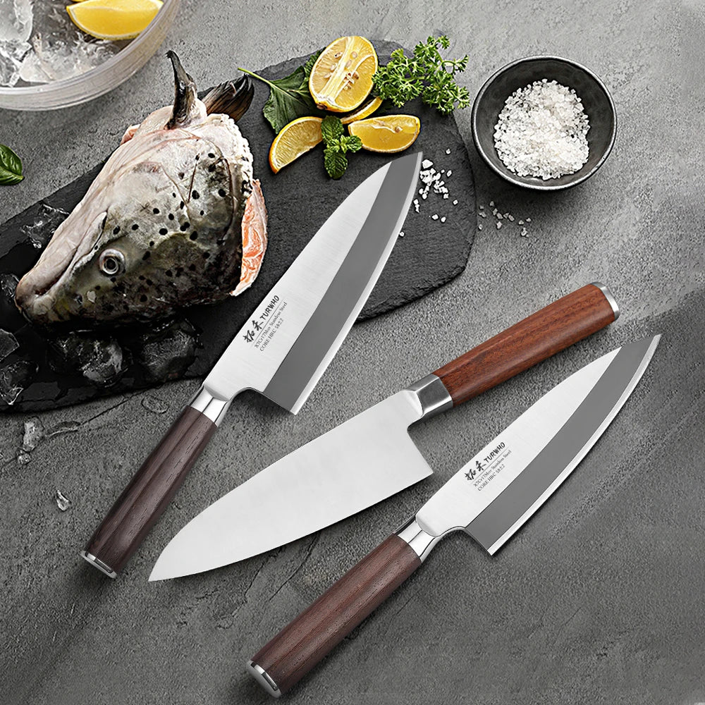 TURWHO Kitchen Knives Yanagiba Fish Head Cleaver Chef Knives Japanese Sashimi Knife Deba Salmon Sushi Filleting Kitchen Tools