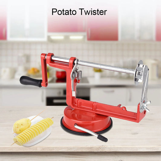 Stainless Steel Hand Crank Manual Spiral Potato Chips Twister Cutter Suction Base Kitchen Tool