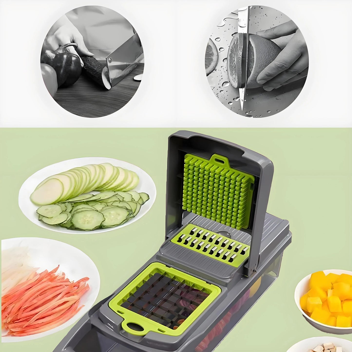 Professional Manual Food Chopper 15pc Kit with Strainer Basket BPA-Free & Dishwasher Safe Meal Prep Essential Kitchen Tool