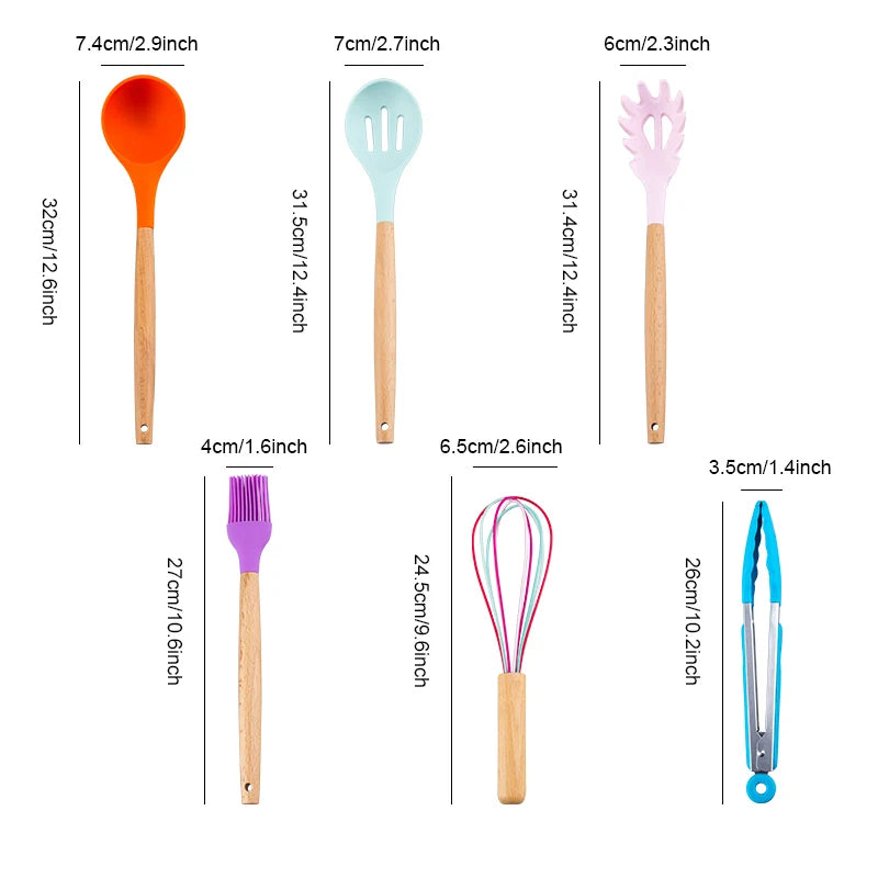 Kitchen Utensil Set 11 Cooking Utensils Colorful Silicone Kitchen Utensils Nonstick Cookware with Spatula Set