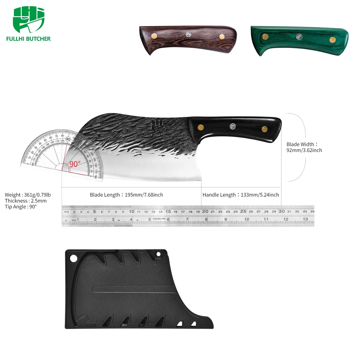 Full Tang Meat Cleaver with Forged High Carbon Steel Blade, Ergonomic Multi-color Handle Kitchen Knfie with Sheath for Cooking
