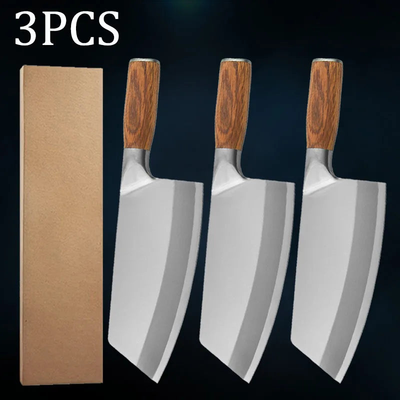 1PC 3PCS Kitchen Chef Knife Stainless Steel Meat Cleaver Sharp Slicing Knife Boning Knife Handmade Utility Knife Wood Handle