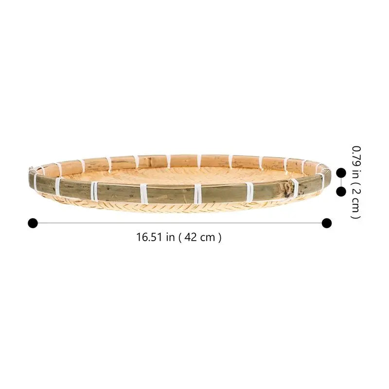 42 Round Bamboo Tray Dessert Plate Snack Storage Woven Pastry Basket Serving Plates Food Container Kitchen Dining Bar Small