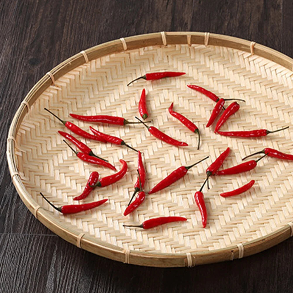 42 Round Bamboo Tray Dessert Plate Snack Storage Woven Pastry Basket Serving Plates Food Container Kitchen Dining Bar Small