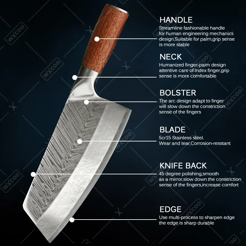 1PC 3PCS Stainless Steel Chef Knife Wood Handle Kitchen Utility Chopper Boning Meat Cleaver Slicing Vegetable Cooking Tools