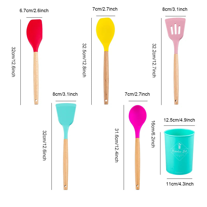 Kitchen Utensil Set 11 Cooking Utensils Colorful Silicone Kitchen Utensils Nonstick Cookware with Spatula Set