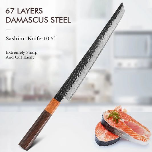 TURWHO Fish Fillet Sushi Knife Hand Forged Damascus Steel Japanese Sashimi Kitchen Chef Knife Slicing Knife Salmon Sushi Knife